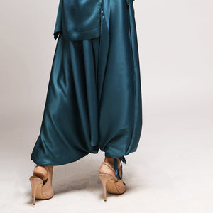 Truvian 212 Fancy Pants – Aquamarine Harem Pants in Light Botanical Silk