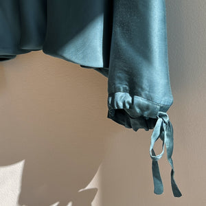 Truvian 212 Fancy Pants – Aquamarine Harem Pants in Light Botanical Silk