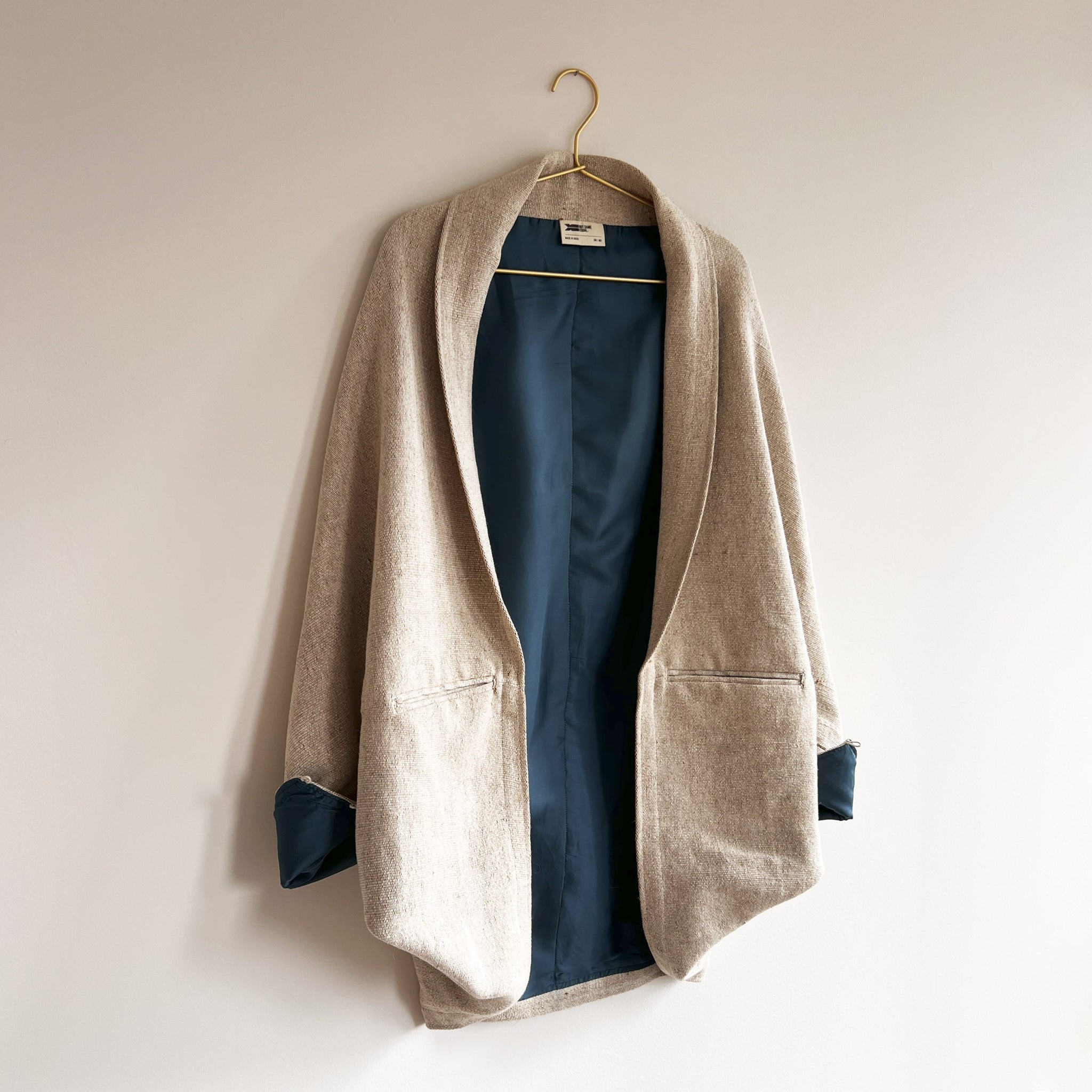 Lifafa Coat – in Sandstone Handloom Wool & Aquamarine Botanical Silk
