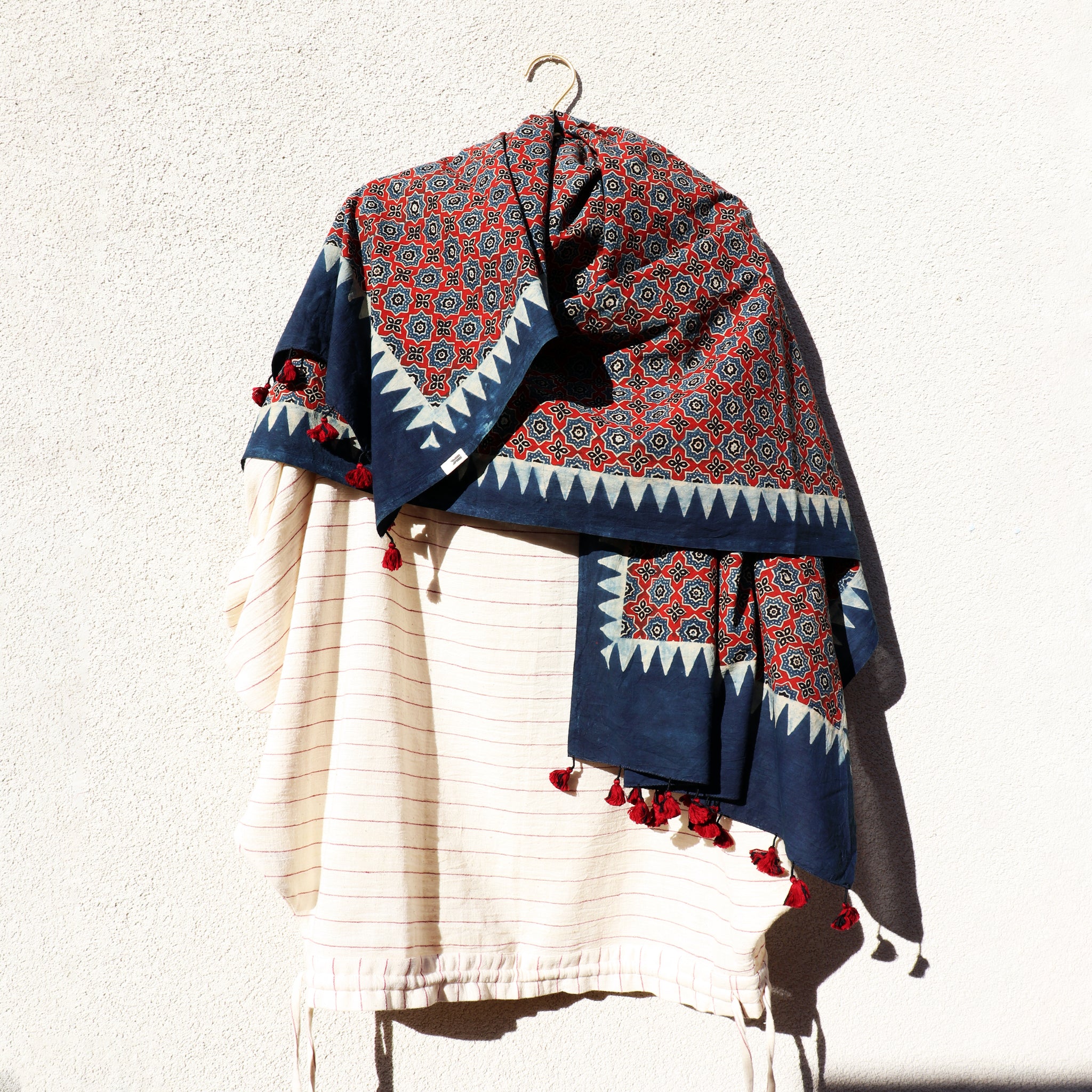 Jupiter Hand-Printed Ajrakh Dupatta in Organic Cotton