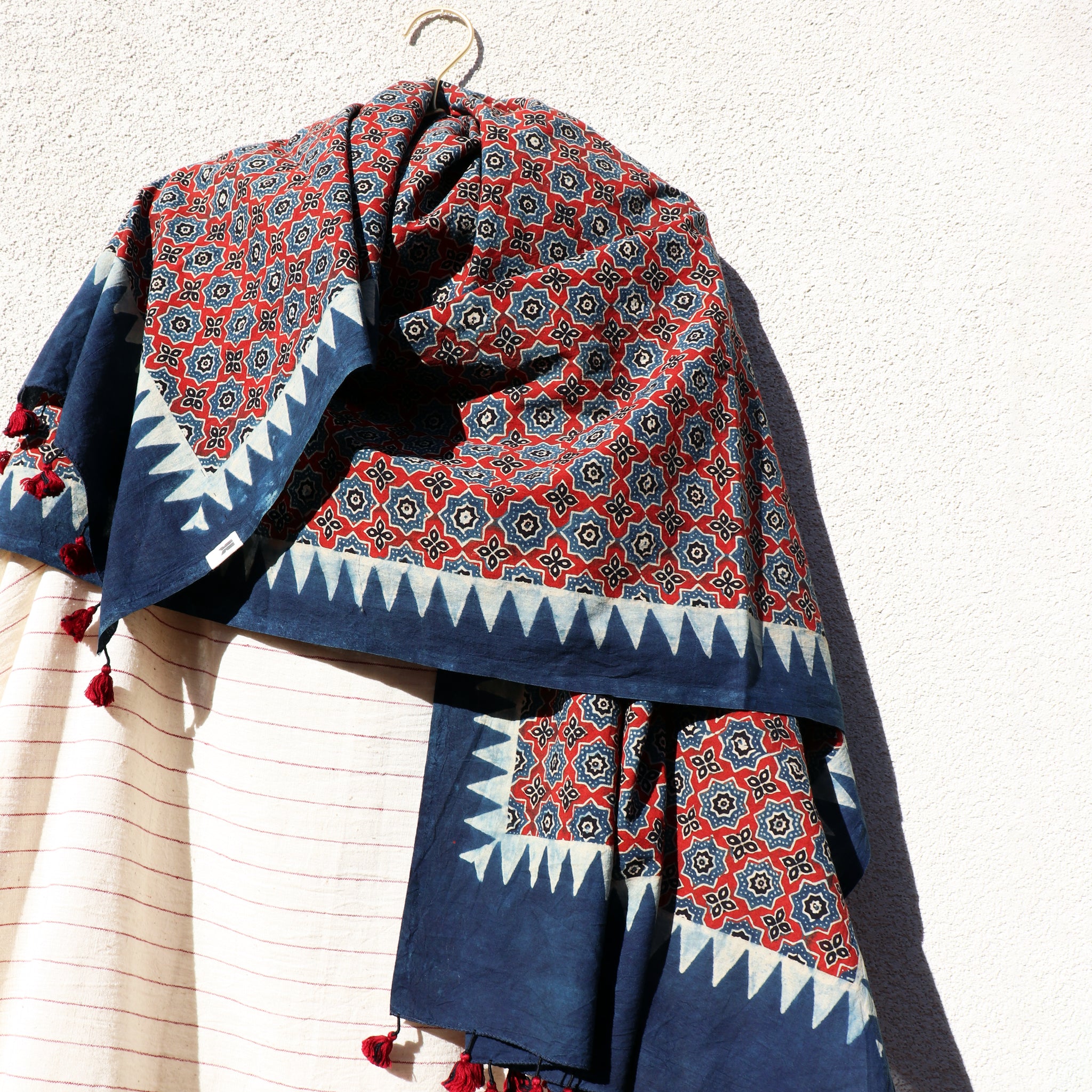 Jupiter Hand-Printed Ajrakh Dupatta in Organic Cotton