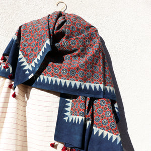 Jupiter Hand-Printed Ajrakh Dupatta in Organic Cotton